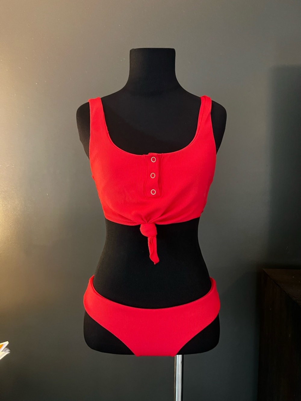 Beach Bunny Red Ribbed Tie-Front Bikini Set